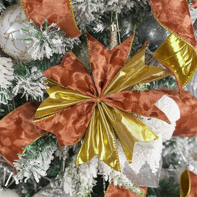 MEEDEE Copper Velvet with Gold Back Double Sided Christmas Wired Ribbon 2-1/2 inch 25 Yards Fall Velvet Ribbon for Christmas Tree, Wreaths, Crafts Bow, Garlands, Gift Wrapping, Seasonal Decorations