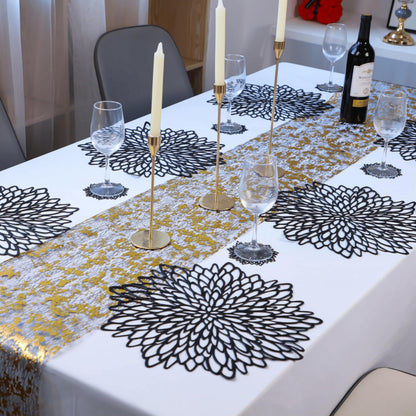 Snowkingdom 6 Pack Black Placemats Washable Pressed Vinyl Dining Table Mats Round Floral Charger Decoration for Halloween Christmas Thanksgiving