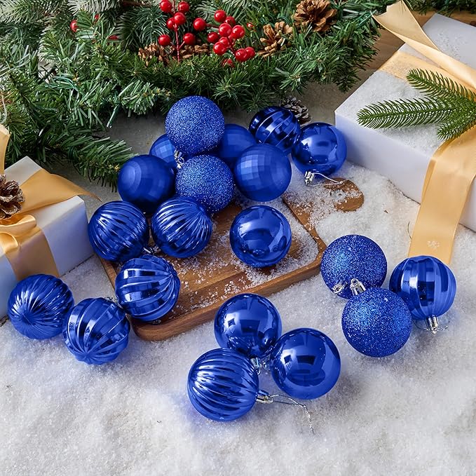 JOIEDOMI 24 Pcs Blue Christmas Balls Ornaments Set, 2.36" Shatterproof Xmas Tree Ornaments, Christmas Hanging Ornaments Decorations for Tree Wreath Garland Holiday Wedding Indoor Party Decor
