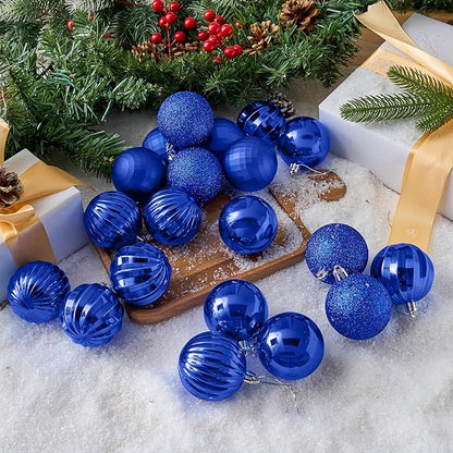 JOIEDOMI 24 Pcs Blue Christmas Balls Ornaments Set, 2.36" Shatterproof Xmas Tree Ornaments, Christmas Hanging Ornaments Decorations for Tree Wreath Garland Holiday Wedding Indoor Party Decor