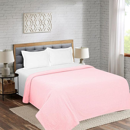 BELIZZI HOME 100% Cotton Bed Blanket, Breathable Thermal Blanket Full - Queen Size, Soft Chevron 90''x90'', Perfect for Layering Any All Season, Pink