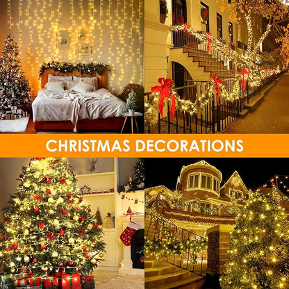 2 Pack 33Ft 200 LED String Light Battery Powered, Outdoor Waterproof Warm White String Lights with Remote, Dimmable Twinkle Lights for Bedroom Wedding Party Classroom Tree Christmas Decoration