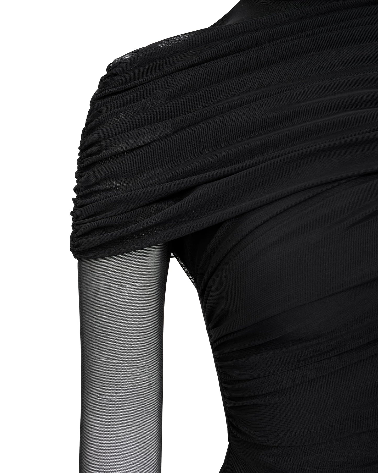 JW PEI Women's Ella Sheer Ruched Turtleneck Top - Black