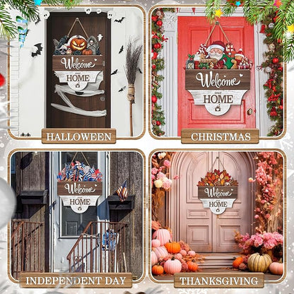 Yousoontic 17 Pcs 12 Inch Magnetic Welcome Door Sign Interchangeable Front Door Decor Rustic Fall Seasonal Hanging Sign Halloween Christmas Decor for Home Warming Gift(Bright Color,Classic Welcome)