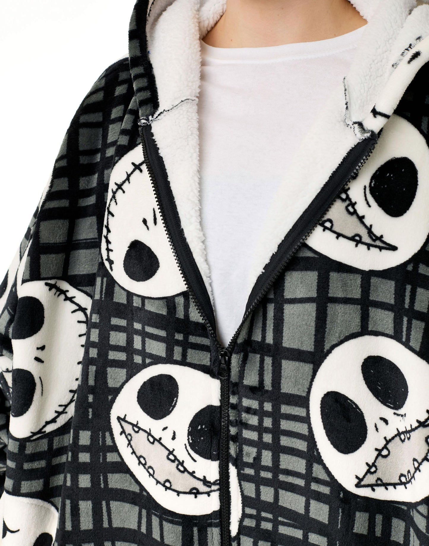 Disney The Nightmare Before Christmas Adults Wearable Blanket Hoodie | Black NMBC Zip Hooded Fleece with Jack Character Print