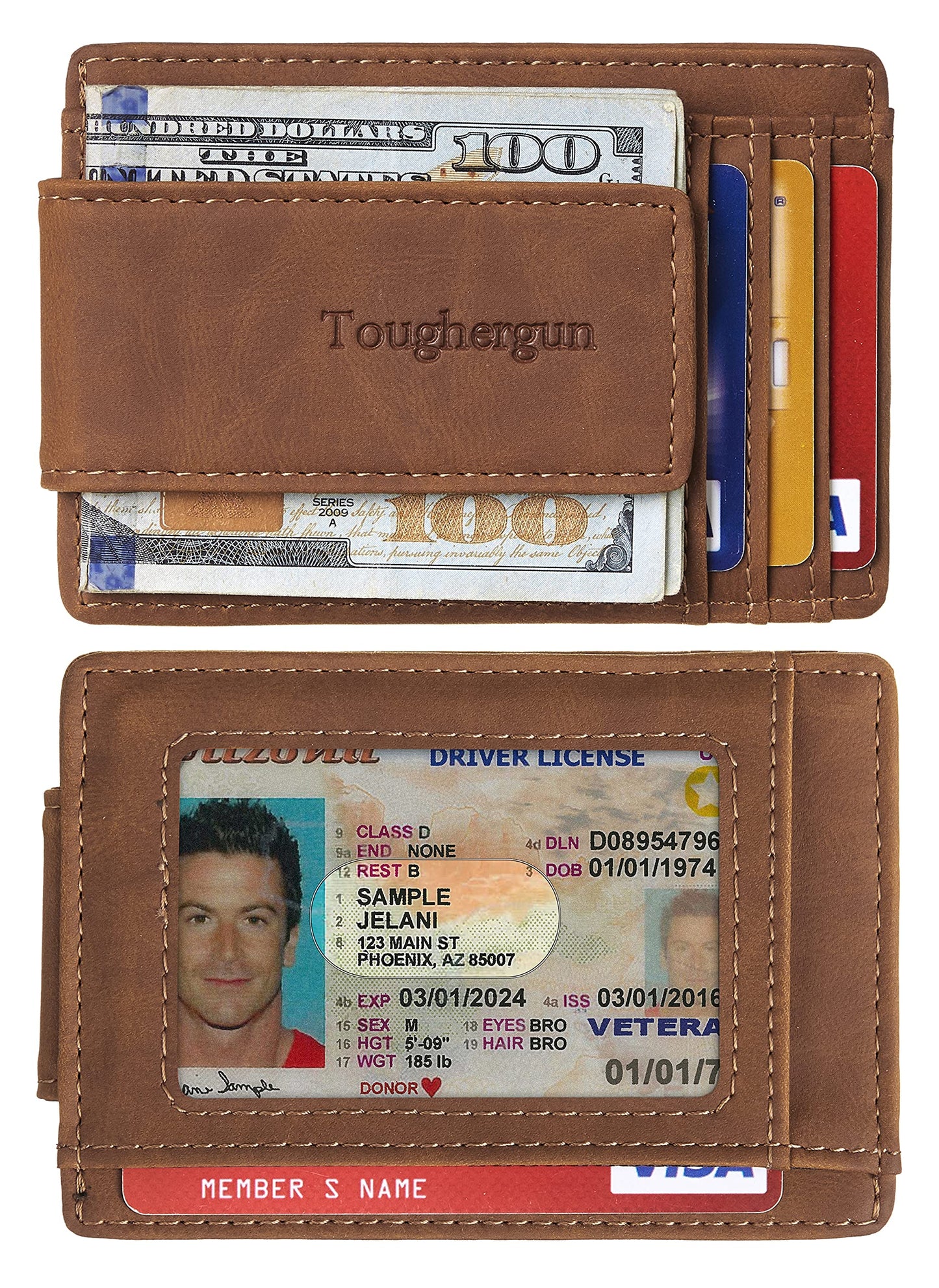 Toughergun Slim Wallet for Men RFID Blocking Money Clip, Minimalist Front Pocket Credit Card Holder, Magnetic Thin Mens Wallets with ID Window(Deep Brown)
