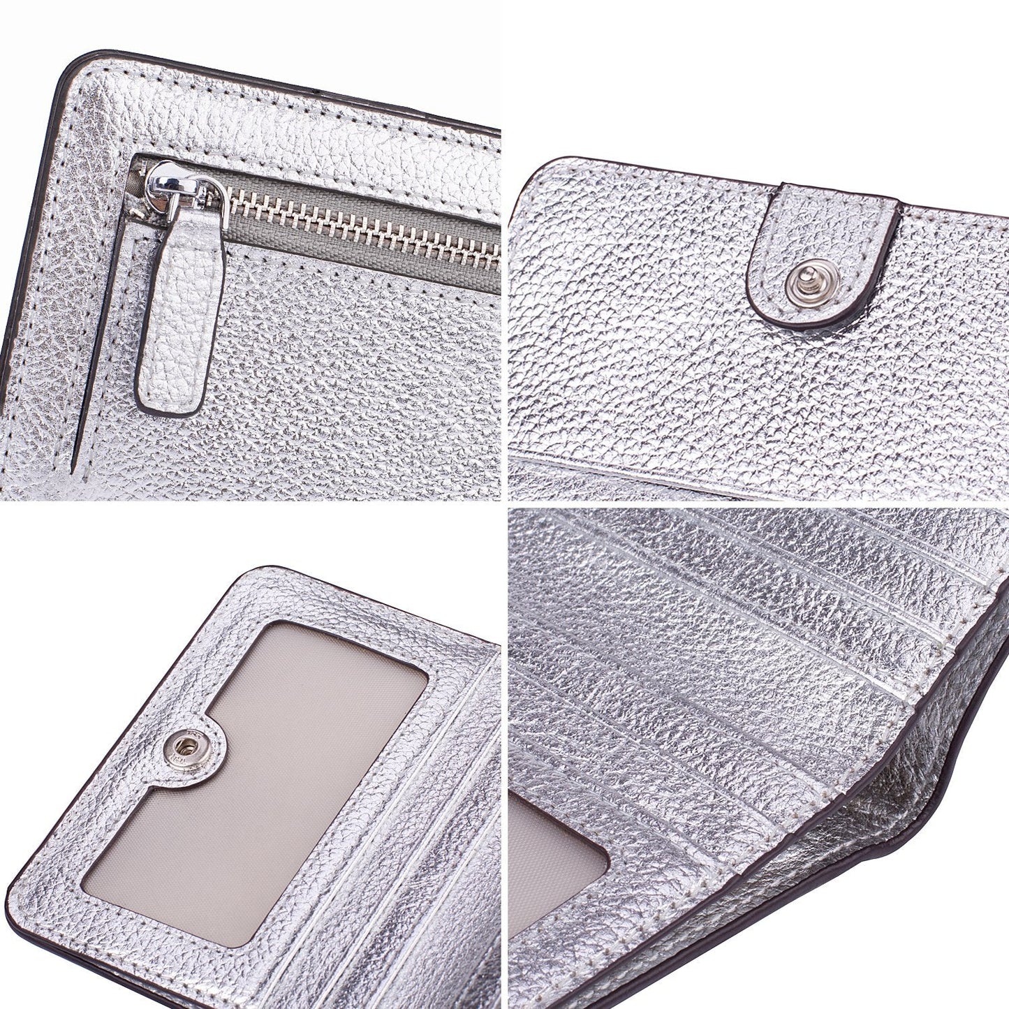 AINIMOER Small Leather Wallet for Women, Ladies Credit Card Holder RFID Blocking Women's Mini Bifold Pocket Purse, Silver