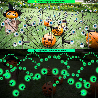 Halloween Decorations, 4 Pack 40LED Solar Halloween Lights Outdoor Scary Eyeball Waterproof Halloween Solar Garden Lights Swaying Firefly Lights for Yard Garden Patio Party Decor Green