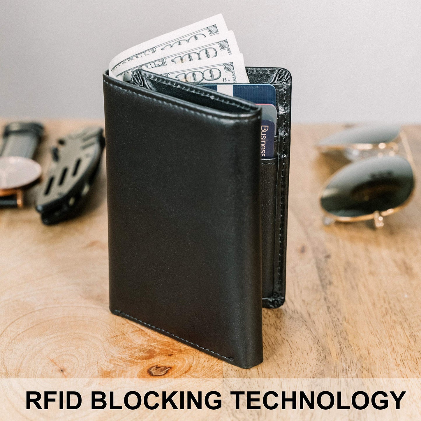 Top Grain Leather Trifold Wallet for Men | RFID Blocking | Ultra Strong Stitching | Extra Capacity Trifold Wallet | Thin and Sophisticated Tri-Fold Design