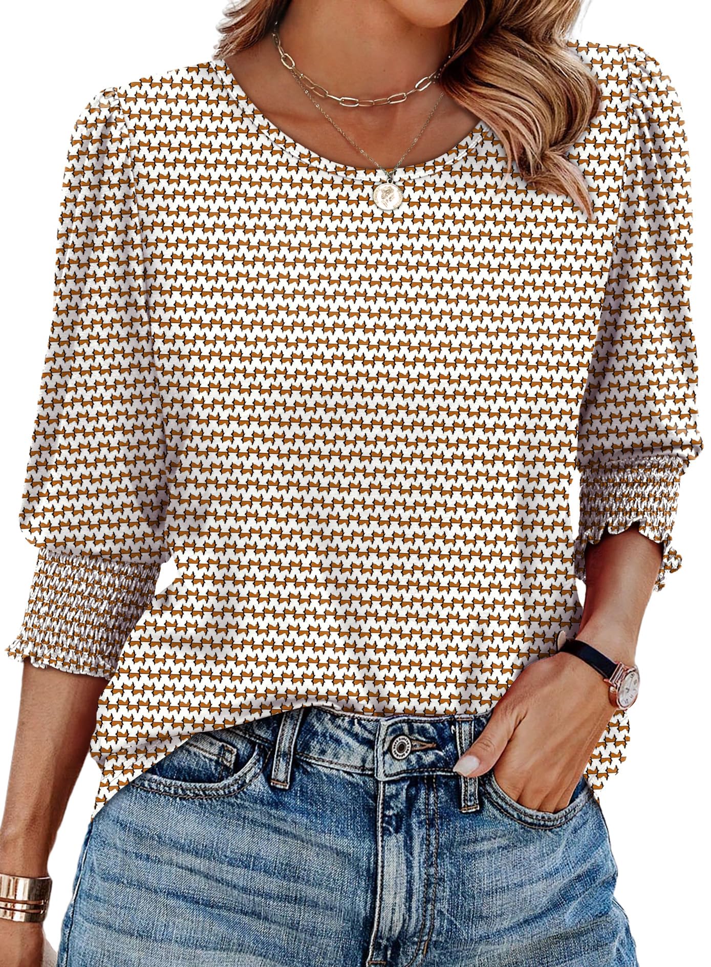 XIEERDUO Business Casual Tops for Women Womens 3/4 Sleeve Tops and Blouses Summer Tops for Women 2025 L