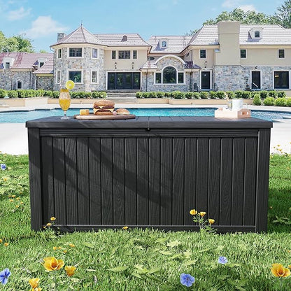 200 Gallon Black Resin Deck Box - Lockable, Waterproof & UV-Resistant Outdoor Storage for Patio Furniture, Garden Tools, Pool Floats - Heavy-Duty Utility Container for Decks