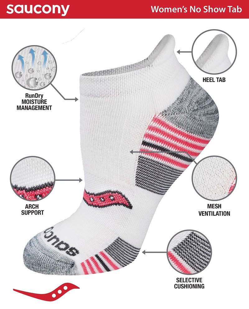 Saucony Women's RunDry Performance 8, 16 Pairs Heel Tab Athletic Socks, S-L, Grey Fashion (8 Pairs), Large