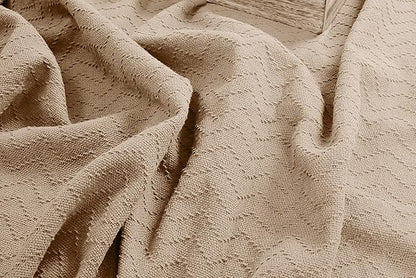 BELIZZI HOME 100% Cotton Bed Blanket, Breathable Thermal Blanket Full - Queen Size, Soft Chevron 90''x90'', Perfect for Layering Any All Season, Beige, Biege, (90''x90'')