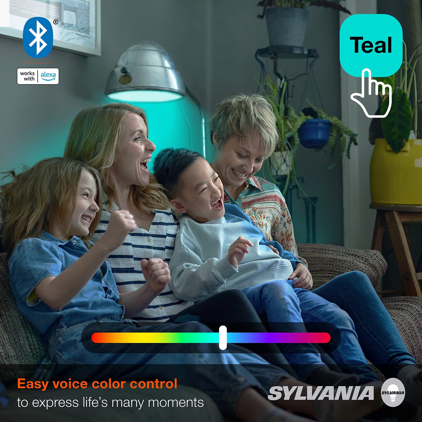SYLVANIA Wifi LED Smart Light Bulb, 60W Equivalent Full Color and Tunable White A19, Dimmable, Compatible with Alexa and Google Home Only - 4 Pack (75674)