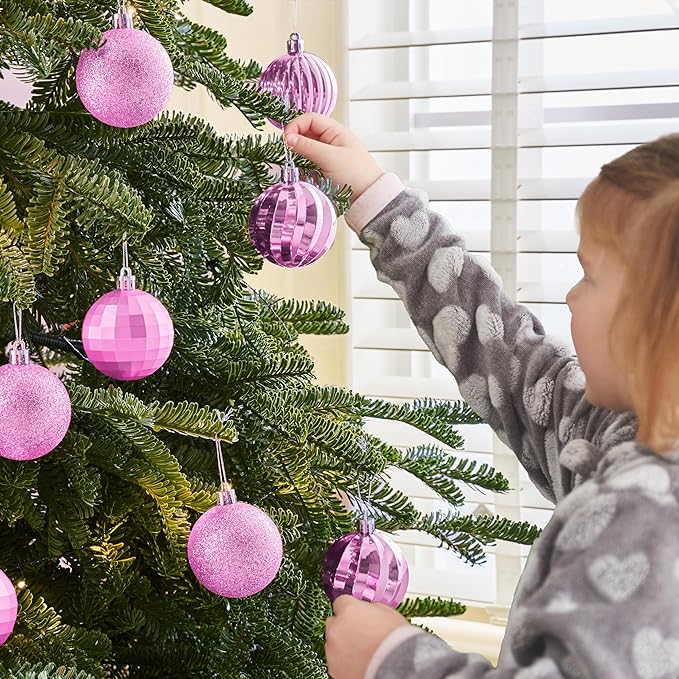 JOIEDOMI 24 Pcs Pink Christmas Balls Ornaments Set, 2.36" Christmas Tree Ornaments Shatterproof, Xmas Balls Hanging Decorations for Tree Wreath Garland Holiday Wedding Indoor Party Decor