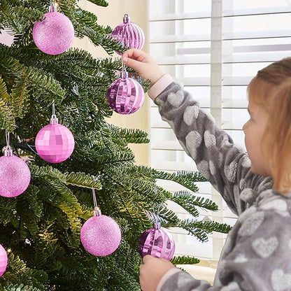 JOIEDOMI 24 Pcs Pink Christmas Balls Ornaments Set, 2.36" Christmas Tree Ornaments Shatterproof, Xmas Balls Hanging Decorations for Tree Wreath Garland Holiday Wedding Indoor Party Decor