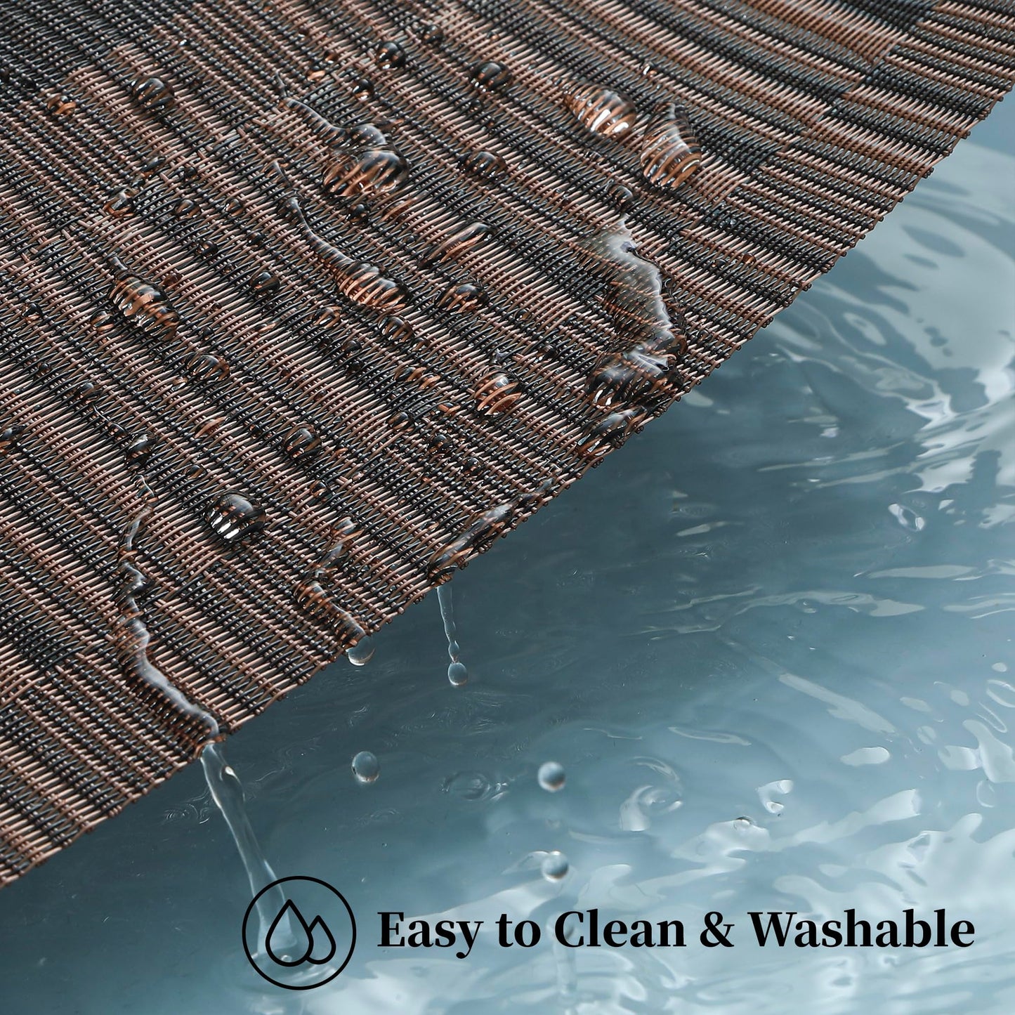 Leetaltree Brown with Black Striped Placemats Set of 8 - Heat Resistant Non-Slip Place mats for Dining Table, Washable Durable PVC Vinyl Woven Table Mats（Brown Stripe, 8）