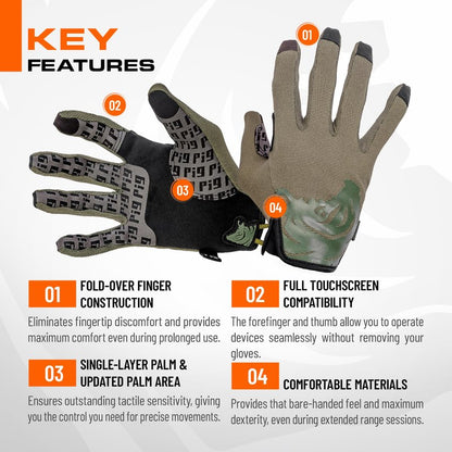 PIG FDT Delta Utility Gloves, Touchscreen Compatible, High Dexterity for Shooting Sports, 1 Pair, Ranger Green, Small