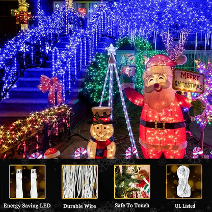 KNONEW 197FT 500 LED Christmas Lights Outdoor String Lights 8 Modes & Memory Fairy Light Plug in Waterproof LED String Lights for Xmas Yard Tree Wedding Party Holiday Decorations (Blue)