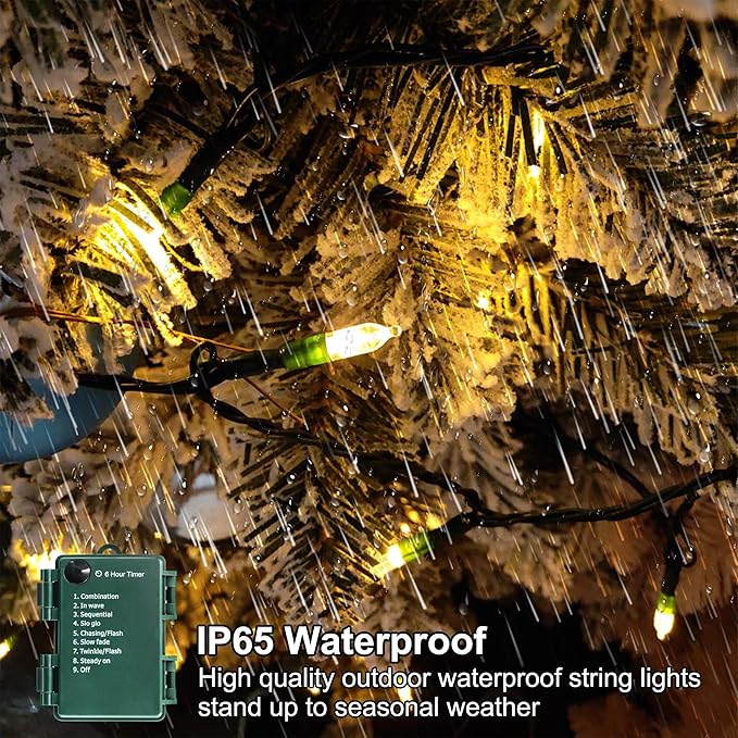 Battery Operated Christmas Lights, 41Ft 120 LED String Lights 8 Modes with Timer Mini Lights for Indoor Outdoor Wreath Wedding Party Garden Home Decor, Waterproof, Warm White