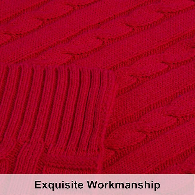 NTBAY 100% Pure Cotton Cable Knit Throw Blanket, Super Soft Warm 51x67 Knitted Throw Blanket for Couch, Sofa, Chair, Bed - Extra Cozy, Machine Washable, Comfortable Home Decor, Red