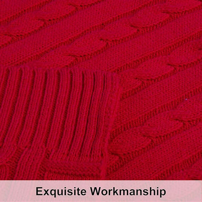 NTBAY 100% Pure Cotton Cable Knit Throw Blanket, Super Soft Warm 51x67 Knitted Throw Blanket for Couch, Sofa, Chair, Bed - Extra Cozy, Machine Washable, Comfortable Home Decor, Red