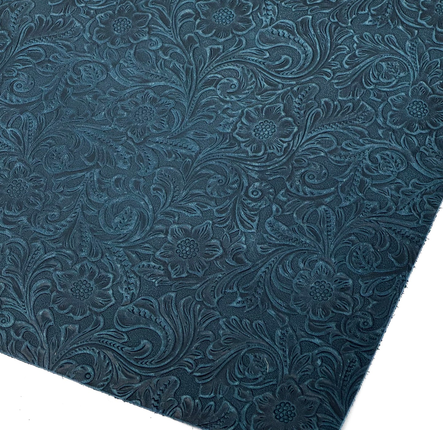 Western Style Bump Texture Geometric Pattern 2.0mm(5-5.5oz) Genuine Leather Sheet, Floral Tooling Craft Leather for DIY Projects（Navy Blue | Pattern 12"x24"）