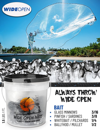 Hand Cast Net - Casting Nets for Fishing - Premium Fish Traps for Large Minnow Bait - Bait Net for Lakes, Rivers, Ocean, Salt & Freshwater- Fishing Traps Net for Small/Large Fish, 1lbs/Ft