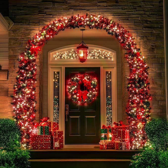OZS 2PK 240LED 95FT Solar String Lights Outdoor Waterproof | Solar Christmas Tree Lights with 8 Lighting Modes Solar Light Outdoor for Xmas Party Garden Tree Christmas Decorations (Red&Cool White)