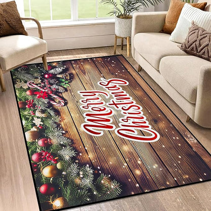 Merry Christmas Rug,Christmas Trees Decorative Indoor Bedroom Xmas Winter Welcome Door Mat Anti-Slip Rubber Area Rug for Seasonal Holiday Decoration,63" X 31"