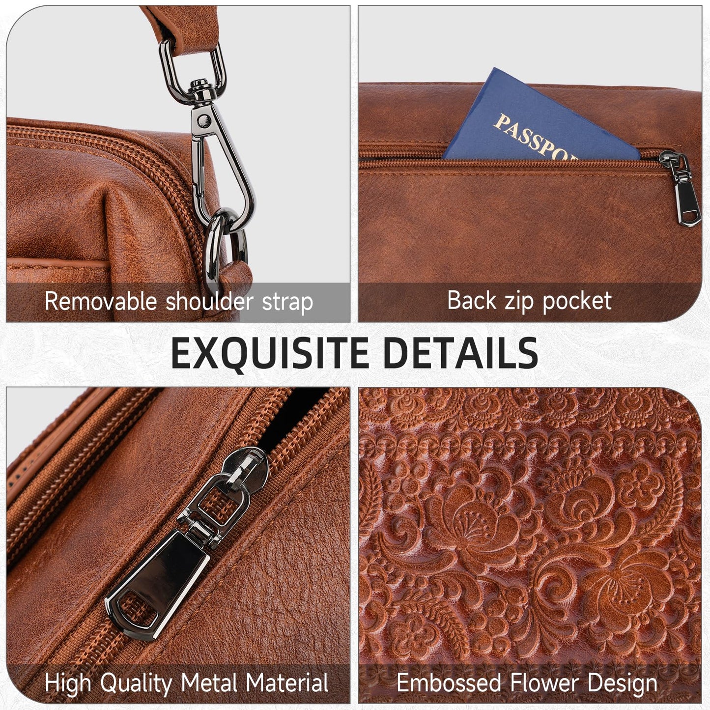 VIMUTI Crossbody Bags for Women Trendy,Leather Crossbody Purses Embossed Design,Multi Pocket Lightweight Shoulder Handbag (01-Brown)