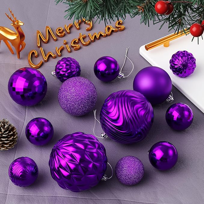 Annecy Christmas Tree Ornaments - 36 PCS Shatterproof Christmas Ball Ornaments Set for Holiday, Wreath & Party Decorations (Multi-Size, Purple)