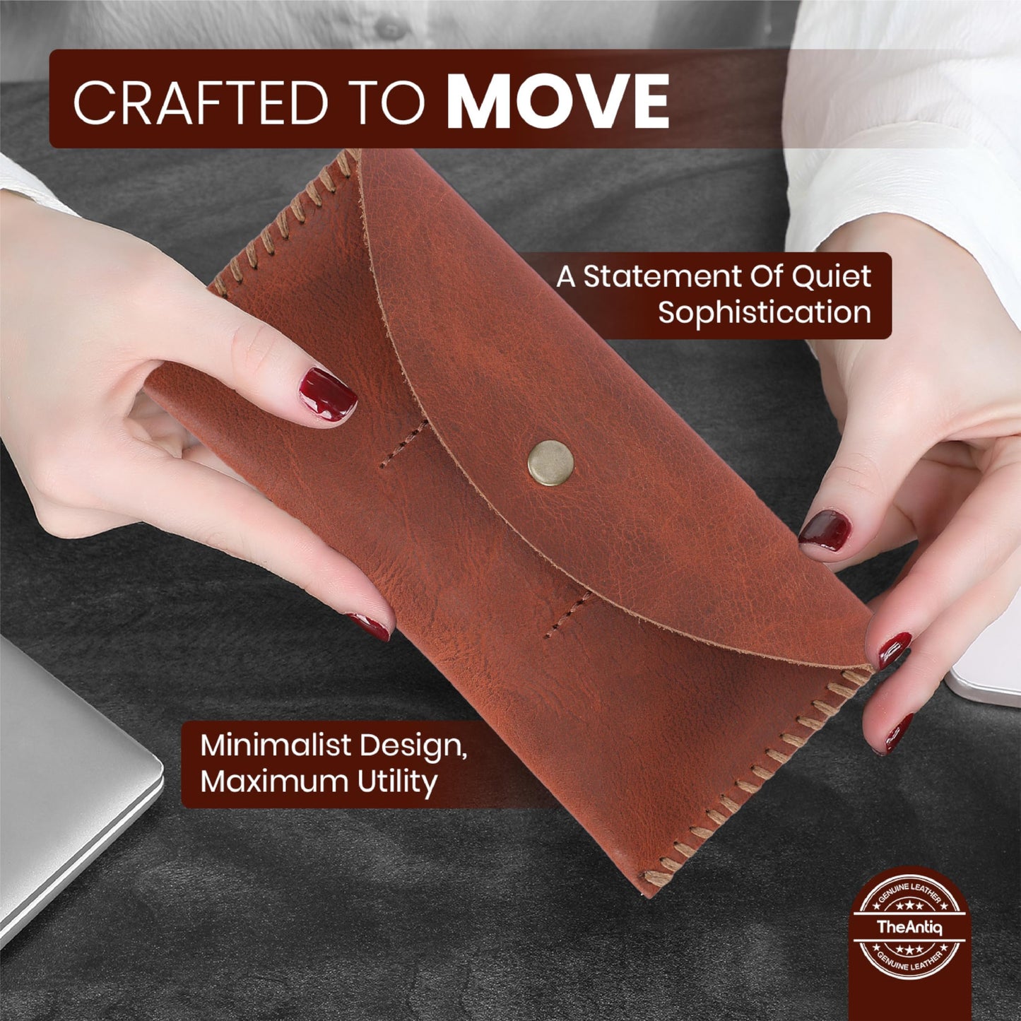 TheAntiq Genuine Leather Currency Pouch for Men & Women – Travel Money Organizer with 3 Card Slots | Handmade Leather Cash Wallet & Dollar Bill Holder – Slim Travel Money Bag