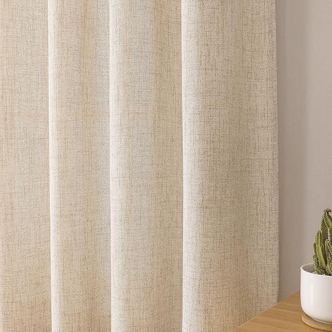 Tollpiz Linen Curtains Bedroom Rod Pocket Semi Sheer Curtain Burlap Light Filtering Thick Linen Drapes for Living Room, 54 x 84 inches Long, Natural, Set of 2 Panels