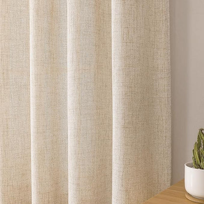 Tollpiz Linen Curtains Bedroom Rod Pocket Semi Sheer Curtain Burlap Light Filtering Thick Linen Drapes for Living Room, 54 x 84 inches Long, Natural, Set of 2 Panels
