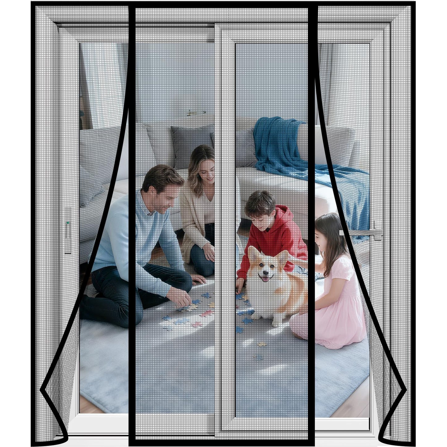 Digram Magnetic Screen Door Upgraded polyethylene Terephthalate Mesh,Double Door Screen Magnetic Closure for Sliding Door,Patio Door,Fit Door Size 80" X 96"