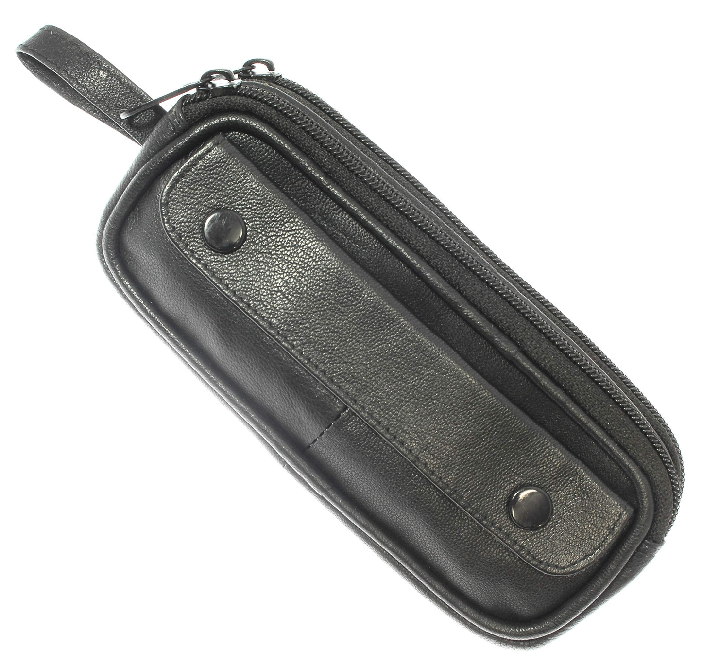 Soft Black Goat Leather Double Spectacle Glasses Case with Belt Loops/Key Ring Loop