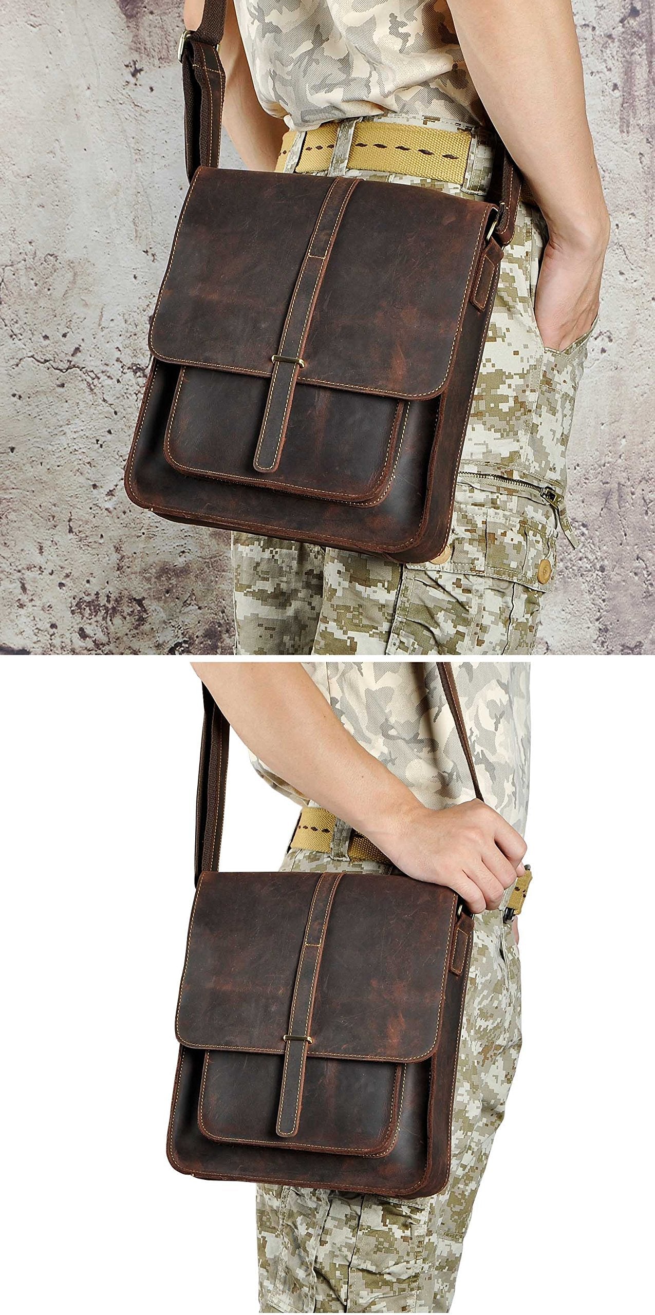 Le'aokuu Mens Genuine Leather Messenger Shoulder Sling Satchel Bag Cross Body