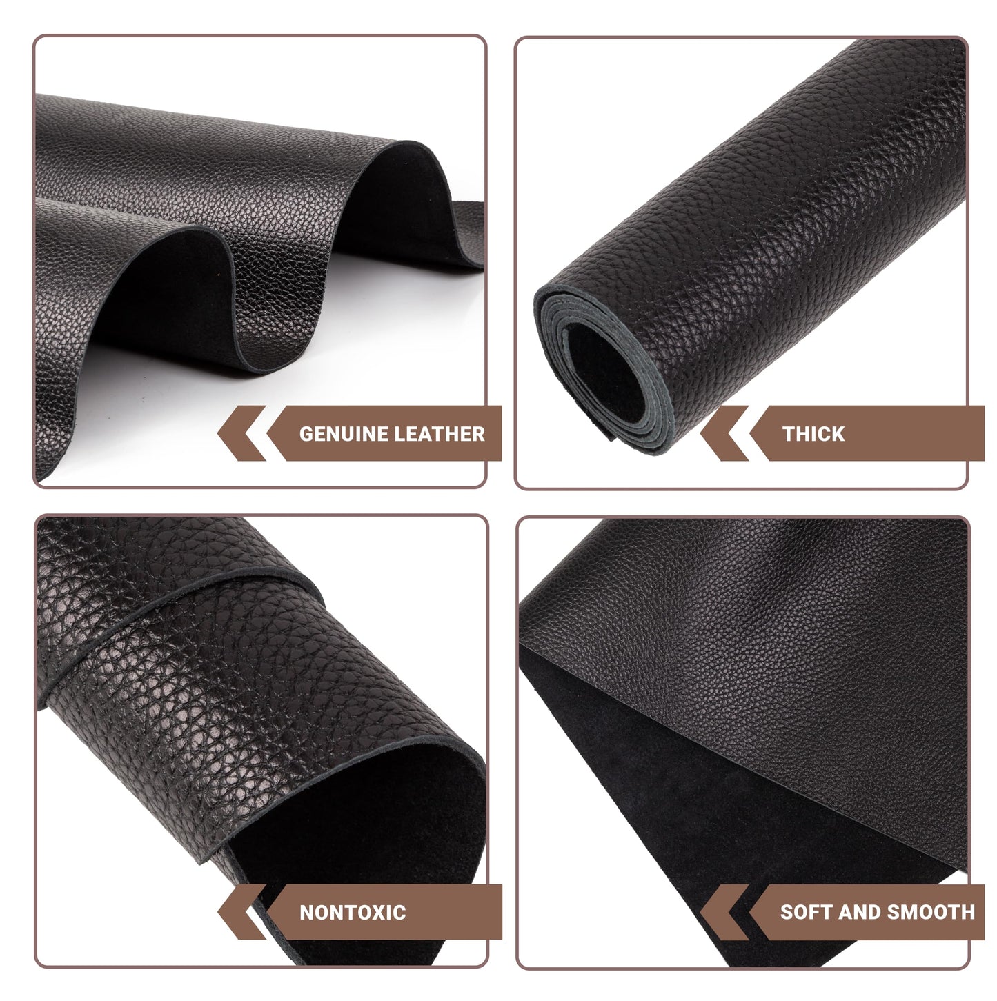 Shkira 24''X12'' Genuine Black Dotted Leather Sheets for Hobby Workshops - Tooling Square - 2.0MM Thick Genuine Top Full Grain Oil Tan - Thick Leather Pieces