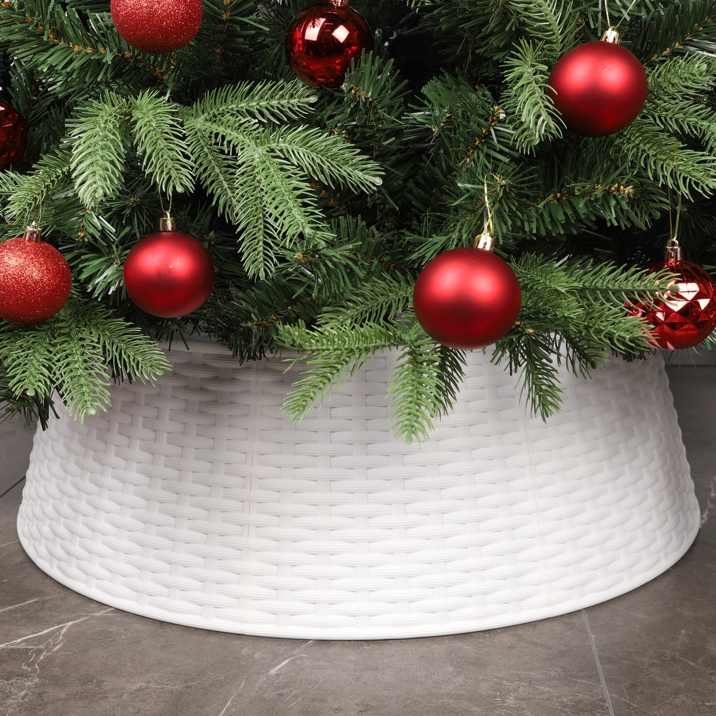 Blissun Christmas Tree Ring, 28.5" Plastic Christmas Tree Collar, Christmas Tree Skirt for Artificial Christmas Trees Decoration (Extra Large, White)
