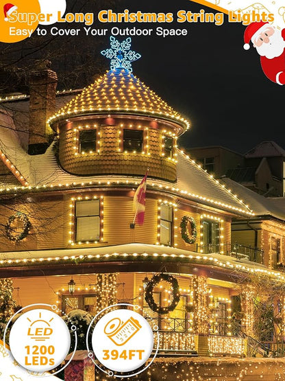 Christmas Lights 1200 LED 394 FT, Waterproof Outdoor String Lights with Remote and Timer, Christmas Tree Lights with 8 Modes Dimmable, Fairy Lights for Holiday Decor (Warm White)