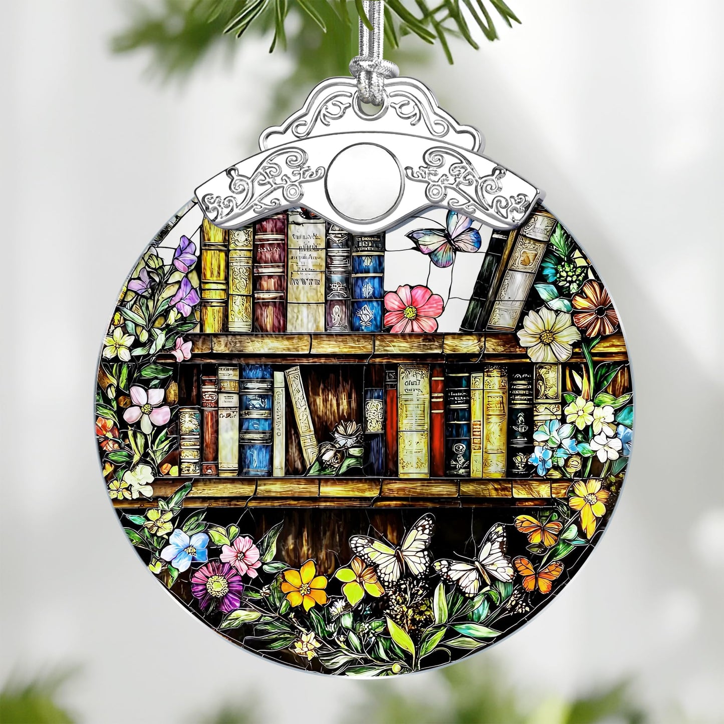 Book Stained Glass Ornament, Christmas Ornaments – Christmas Tree Decorations, Holiday Decor, Stocking Stuffer, Gift Idea, Gifts for Book Lover, Friend, and Faimly