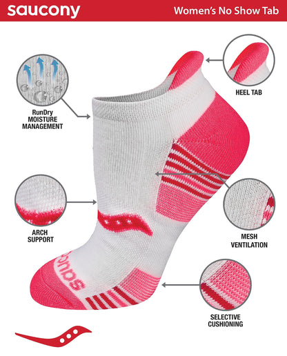 Saucony Women's RunDry Performance 8, 16 Pairs Heel Tab Athletic Socks, S-L, White Assorted (16 Pairs), Large