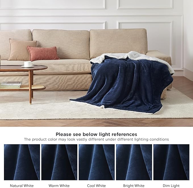 Bedsure GentleSoft Sherpa Fleece Throw Blanket Twin Size for Couch - Thick and Warm Throw for Men, Soft Fuzzy Plush Twin Blanket for Winter, Navy, 60x80 Inches
