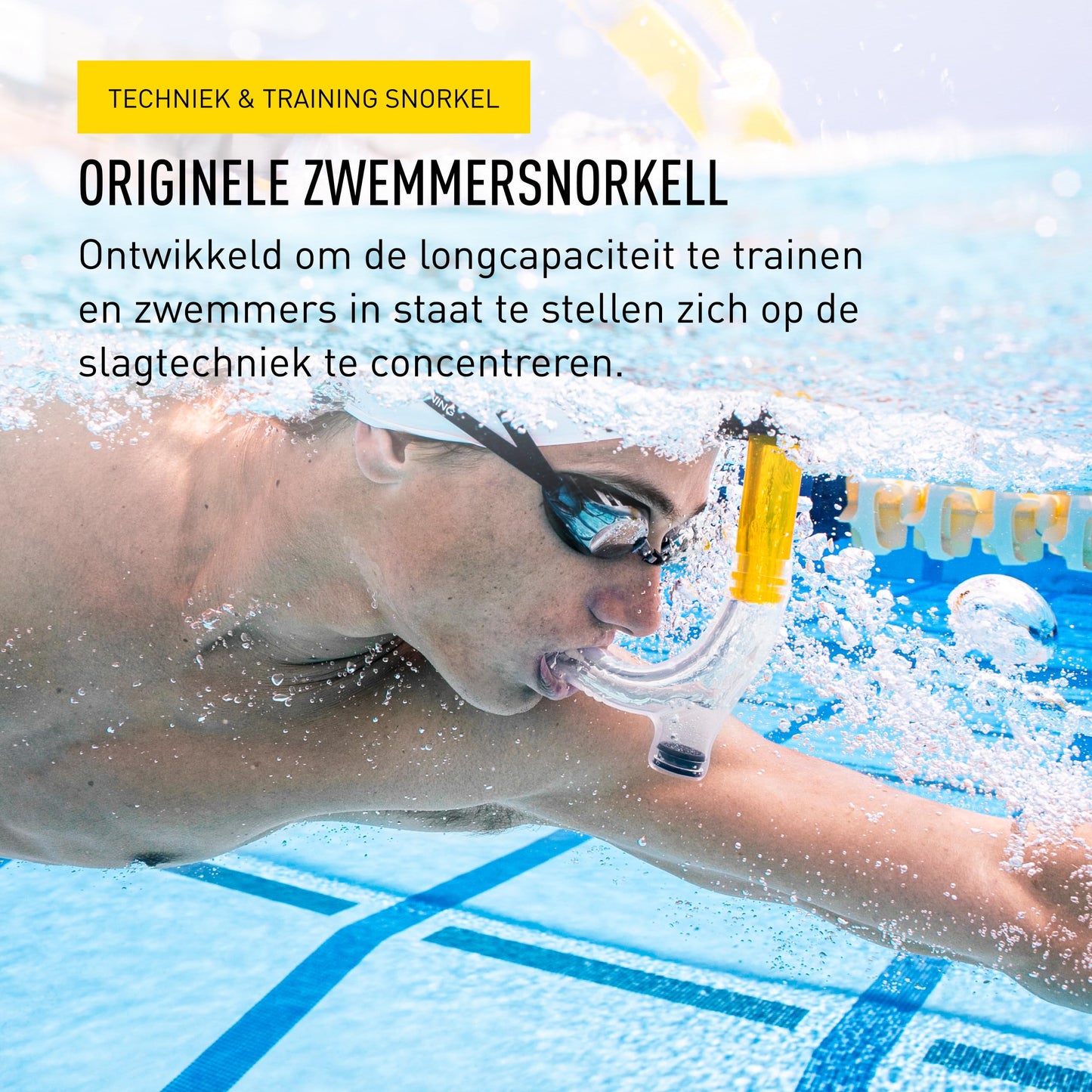 FINIS Original Swimmer’s Snorkel - Center-Mount Design - for Swim Training - Adjustable Fit - Purge Valve - Yellow - Adult