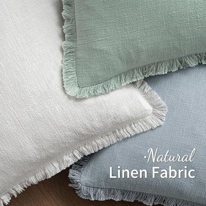 MIULEE Decorative Throw Pillow Covers Neutral Linen Fringe Throw Pillows Set of 2 Sky Blue Boho Farmhouse Cushion Covers for Couch Sofa Bed Living Room Spring Home Decor 18x18 Inch