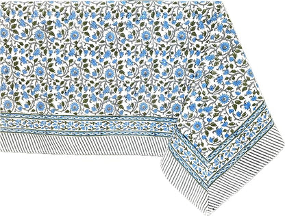 ATOSII Lake Como 100% Cotton Rectangle Fall Tablecloth, Handblock Floral Linen Table Cloth for Kitchen Dining Table I Parties Weddings Outdoors Easter Picnic I 60 X 90 Inches I 6 Seater