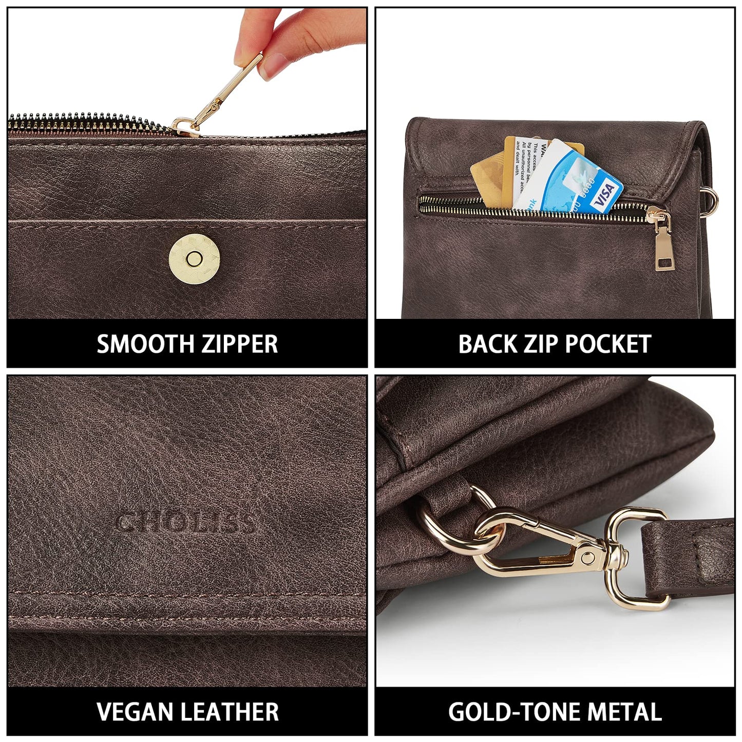 CHOLISS Small Crossbody Bags for Women, Vegan Leather Cell Phone Purse, Mini Travel Purse with Adjustable Strap
