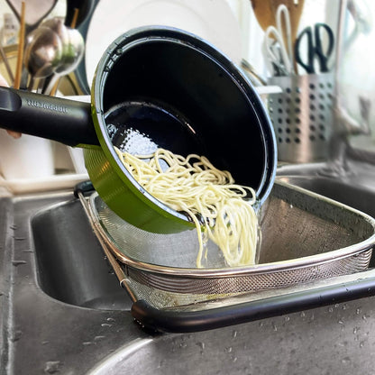Makerstep Over the Sink Colander Strainer Basket Stainless Steel, For Kitchen Sink with Rubber Grip, Fine Mesh, Large Kitchen Gadgets Tools, Expandable Home Kitchen Essentials