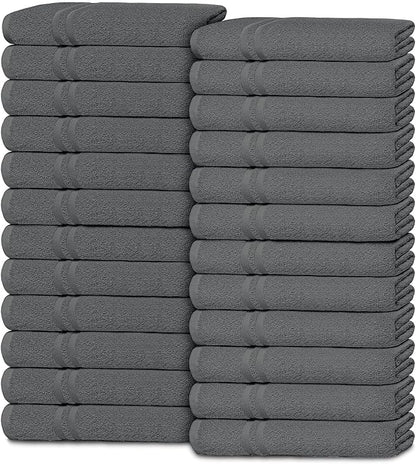 White Classic Wealuxe Dark Gray Washcloths 24 Pack